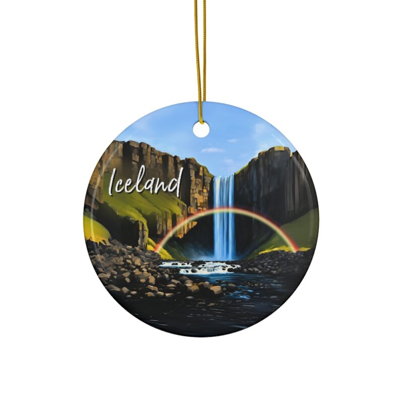 Iceland Ornament: Skogafoss Waterfall with a rainbow