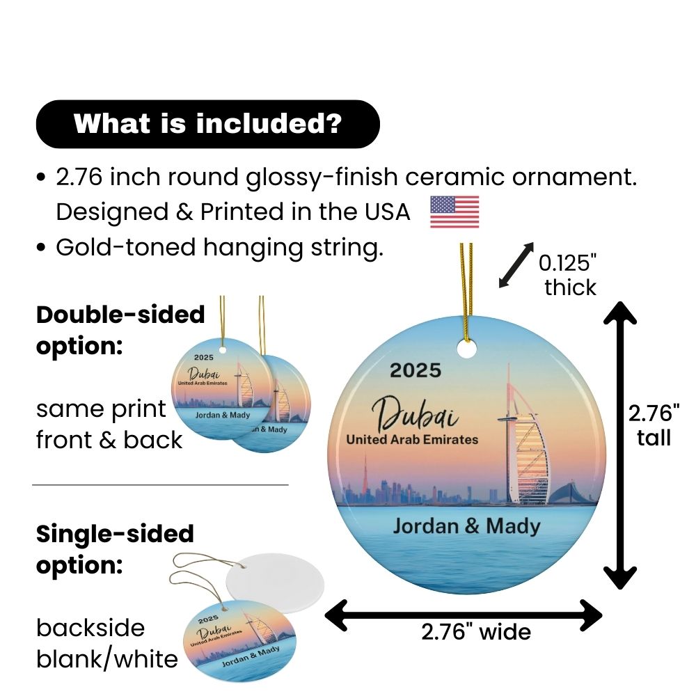 2025 Personalized Dubai Christmas Ornament featuring Burj Al Arab - Double-Sided Souvenir - Details