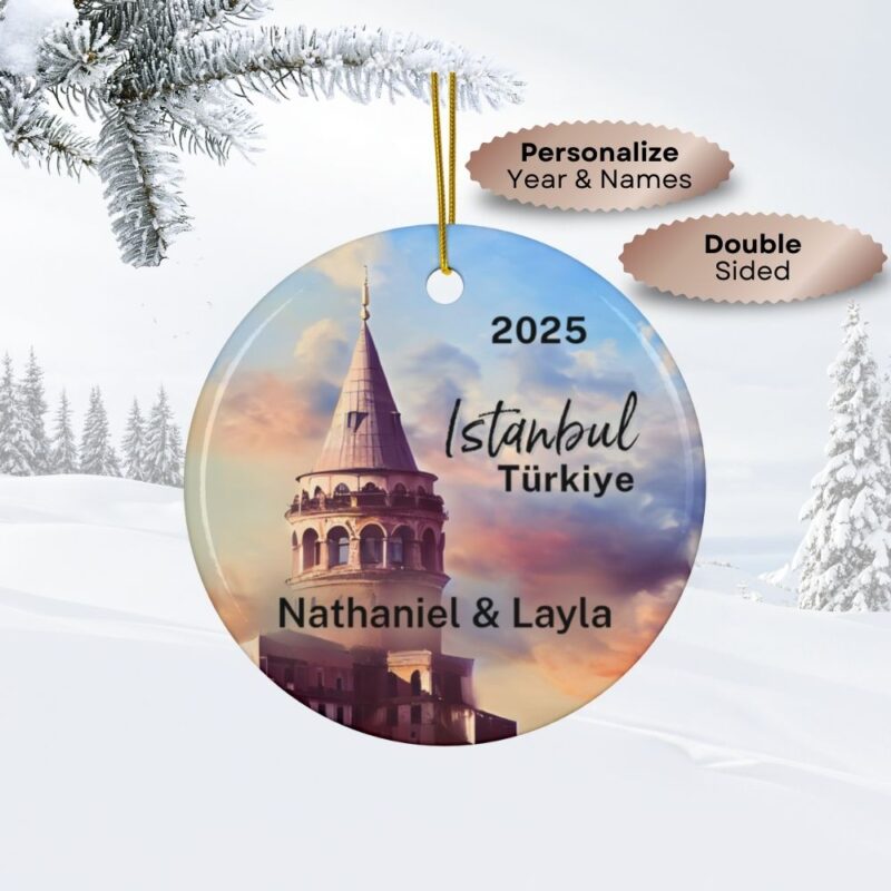 2025 Istanbul Turkey Galata Tower Personalized Christmas Ornament Travel Souvenir - Double-Sided Ceramic Ornament