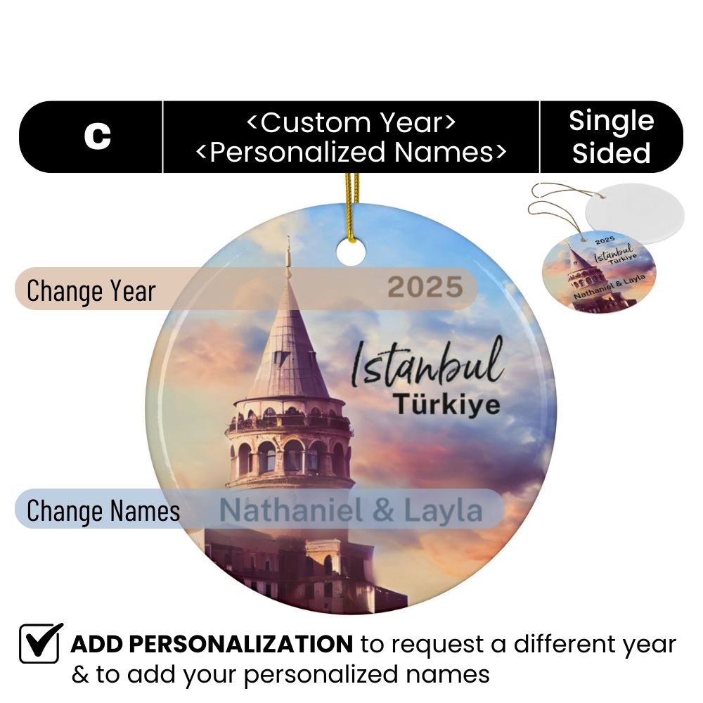 2025 Istanbul Turkey Galata Tower Personalized Christmas Ornament Travel Souvenir