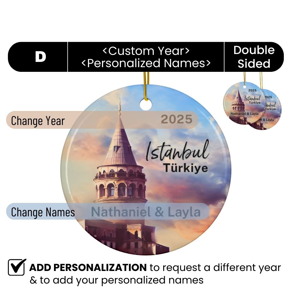 2025 Istanbul Turkey Galata Tower Personalized Christmas Ornament Travel Souvenir - Double-Sided Ceramic Ornament