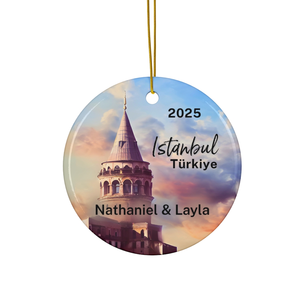 2025 Istanbul Turkey Galata Tower Personalized Christmas Ornament Travel Souvenir - Double-Sided Ceramic Ornament
