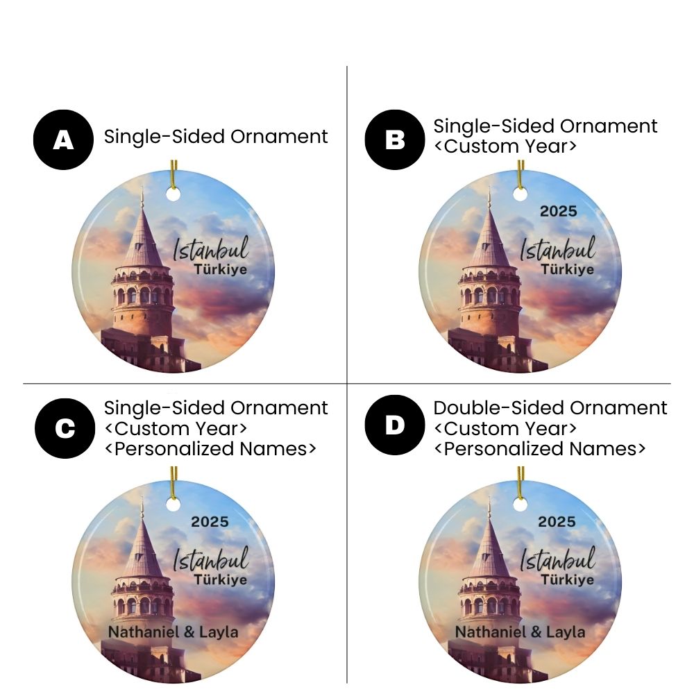 2025 Istanbul Turkey Galata Tower Personalized Christmas Ornament Travel Souvenir - Double-Sided Ceramic Ornament Variations
