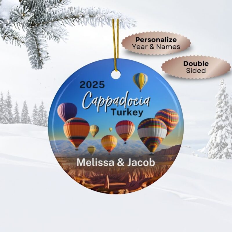 2025 Cappadocia Turkey Hot Air Balloon Personalized Christmas Ornament - Double-Sided Ceramic Souvenir
