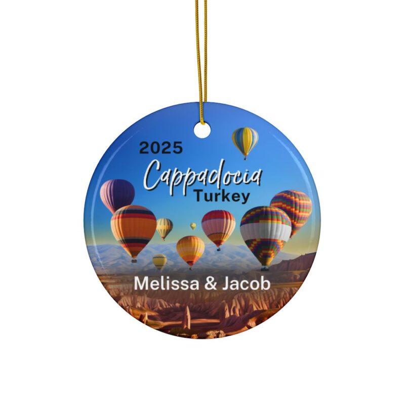 2025 Cappadocia Turkey Hot Air Balloon Personalized Christmas Ornament - Double-Sided Ceramic Souvenir