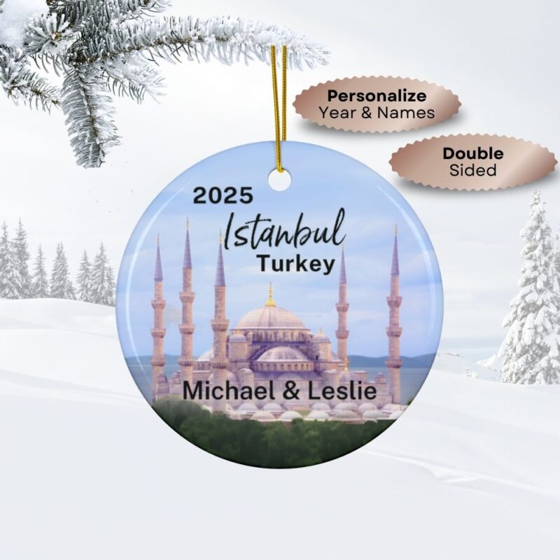 2025 Blue Mosque Istanbul Turkey Personalized Christmas Ornament: Ceramic Double-Sided Souvenir