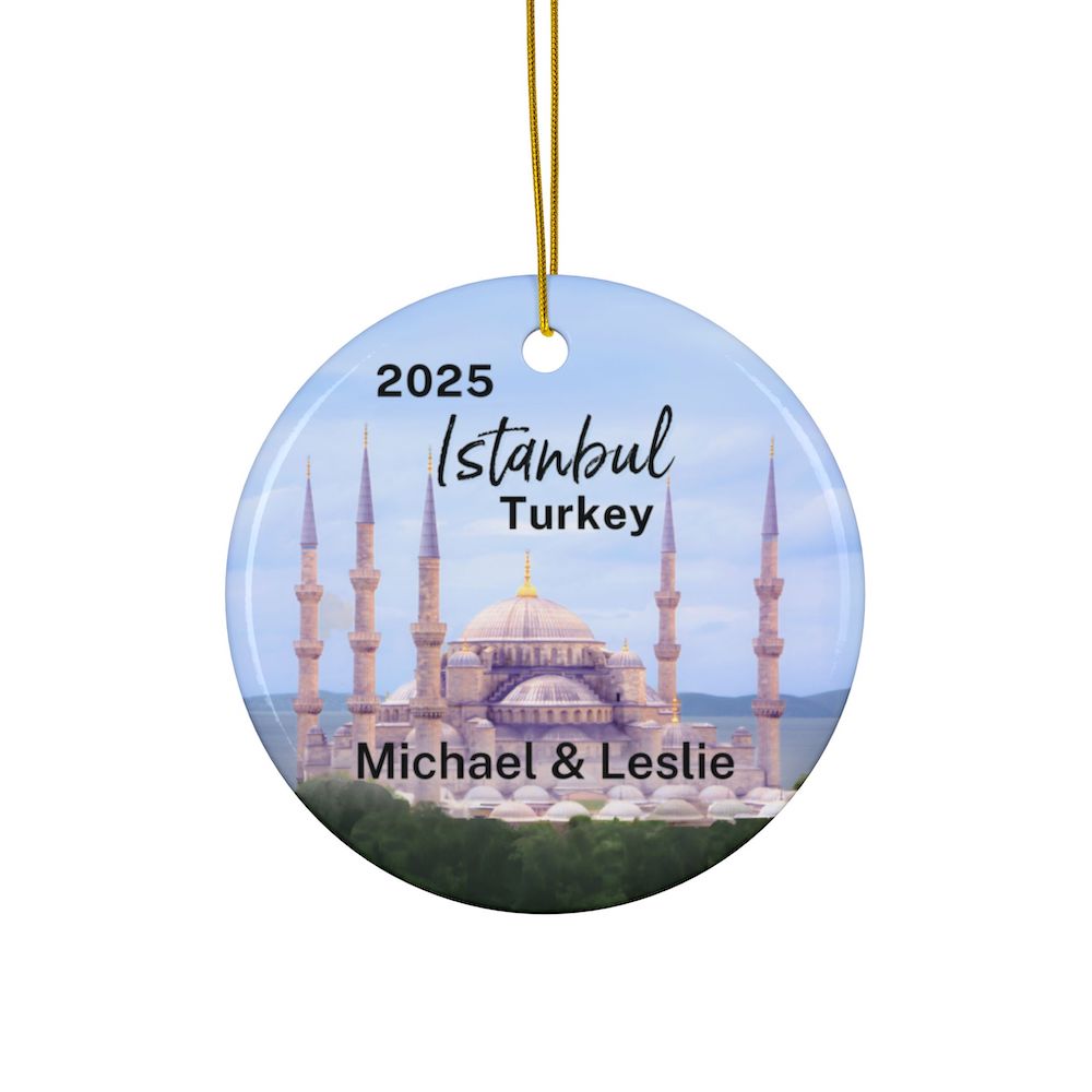 2025 Blue Mosque Istanbul Turkey Personalized Christmas Ornament: Ceramic Double-Sided Souvenir