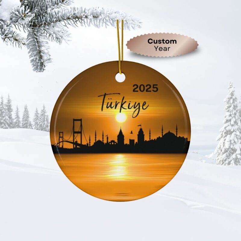 2025 Istanbul Turkey Skyline Ceramic Ornament: Sunset over the Bosphorus Strait with City Skyline Silhouette
