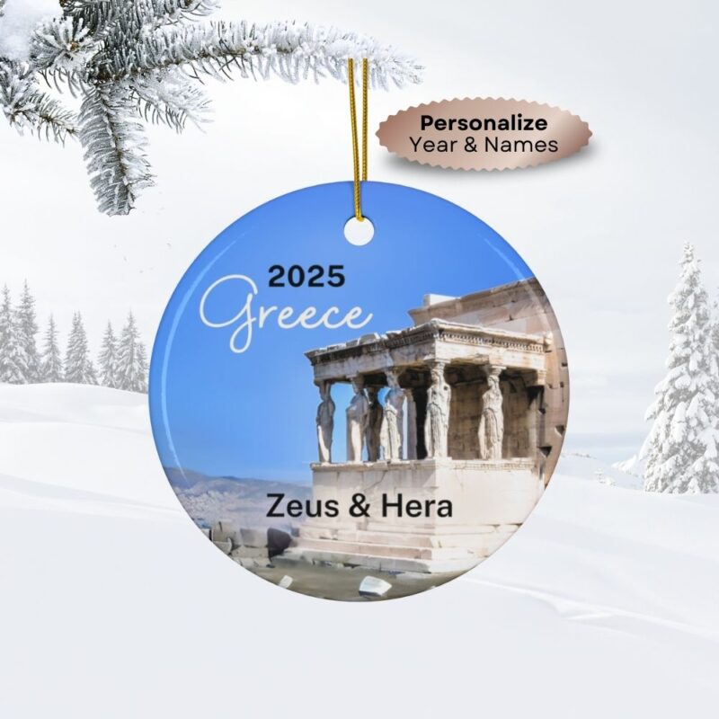 2025 Greece Personalized Names Travel Double-Sided Ornament featuring the Caryatids on the Acropolis in Athens