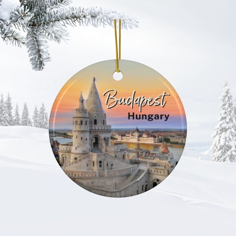 Budapest Hungary Christmas Ornaments: Fisherman's Bastion at Sunset