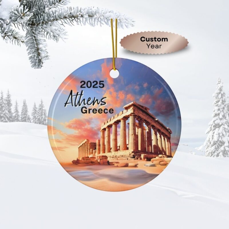 2025 Athen Greece Christmas Ornaments: Acropolis at Sunset