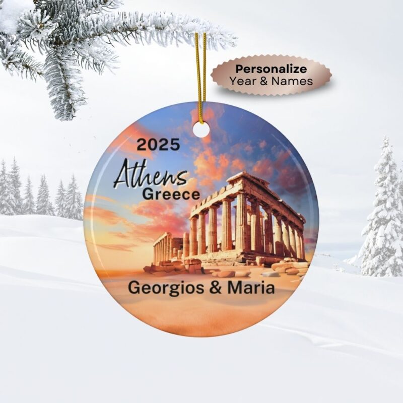 2025 Athen Greece Christmas Personalized Ornaments: Acropolis at Sunset