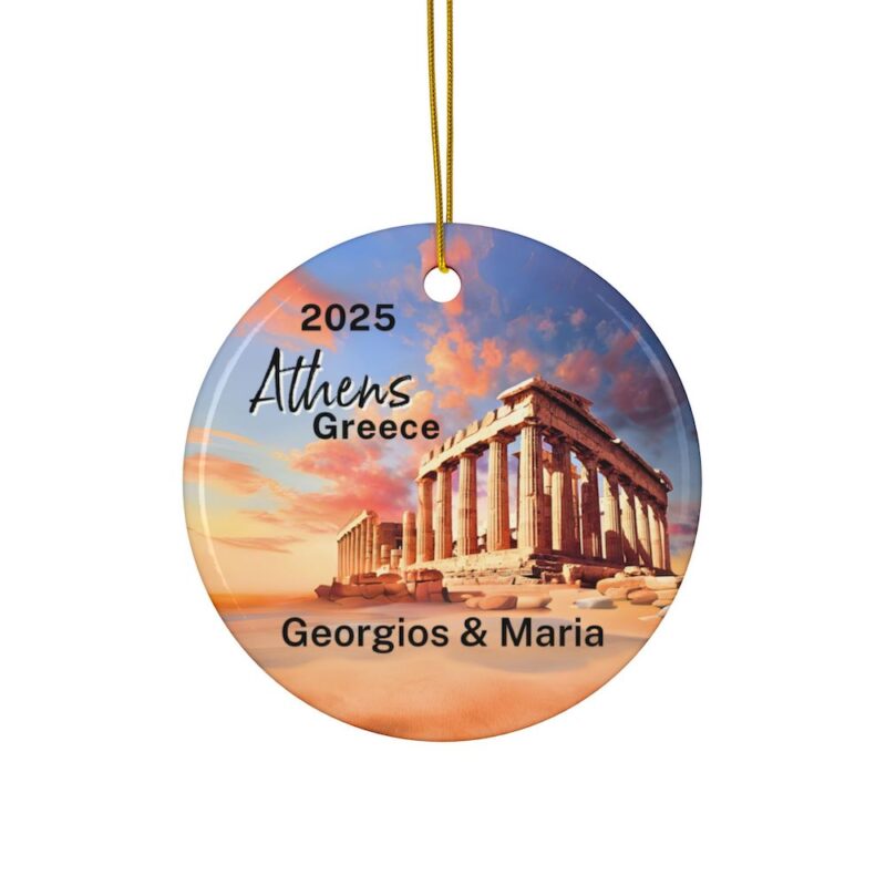 2025 Athen Greece Christmas Personalized Ornaments Ceramic Double-Sided: Acropolis at Sunset