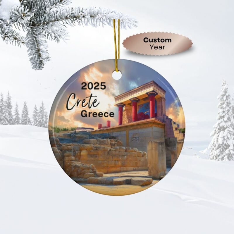2025 Crete Greece Christmas Ornaments: Minoan Palace of Knossos Art Painting