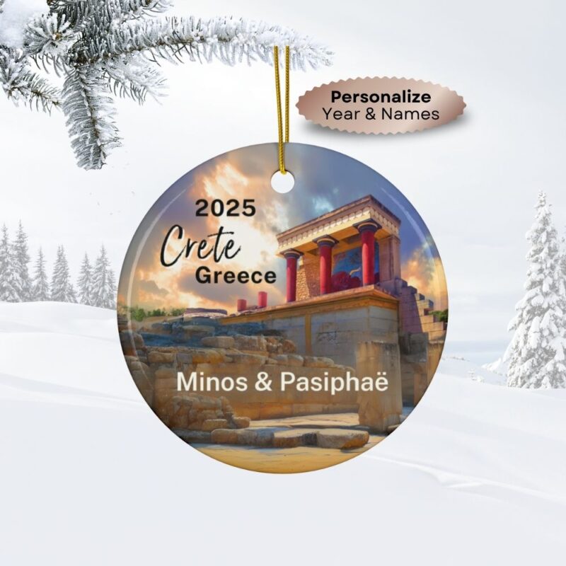 2025 Crete Greece Personalized Christmas Ornaments: Minoan Palace of Knossos Art Painting