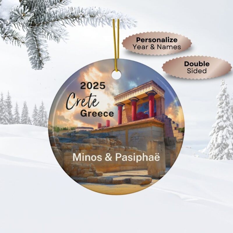 2025 Crete Greece Personalized Christmas Ornaments Double-Sided: Minoan Palace of Knossos Art Painting