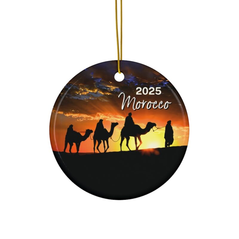 2025 Morocco Personalized Ornaments: Camel Caravan over the Desert Dunes at Sunset