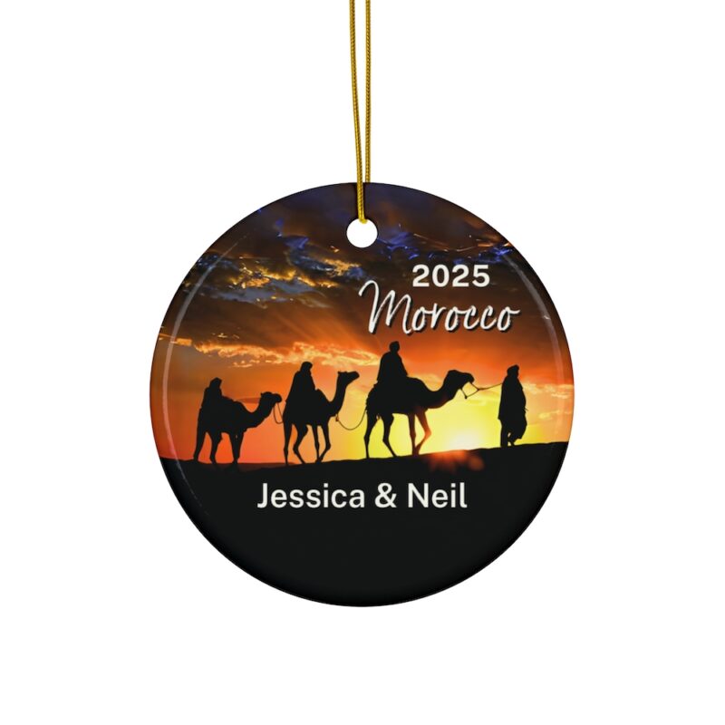 2025 Morocco Personalized Ornaments: Camel Caravan over the Desert Dunes at Sunset