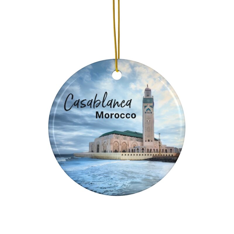 Casablanca Morocco Ceramic Ornament • View of Hassan II Mosque with ocean & blue skies
