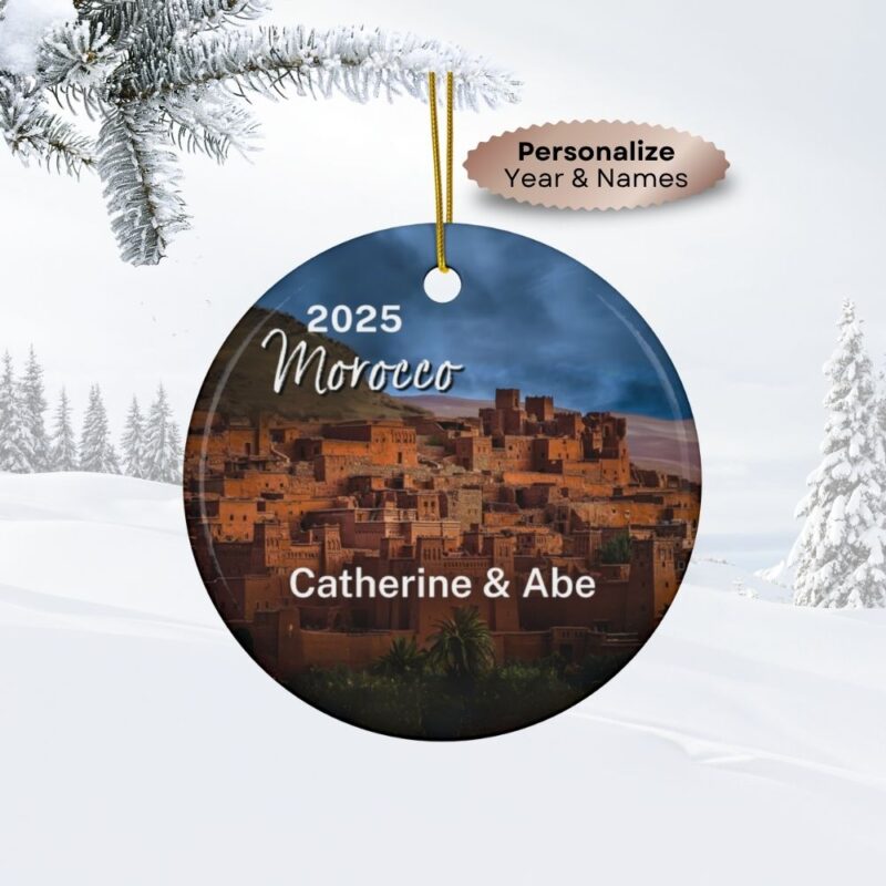 2025 Aït Benhaddou Morocco Personalized Ornaments • View of ancient fortress village on the old caravan route