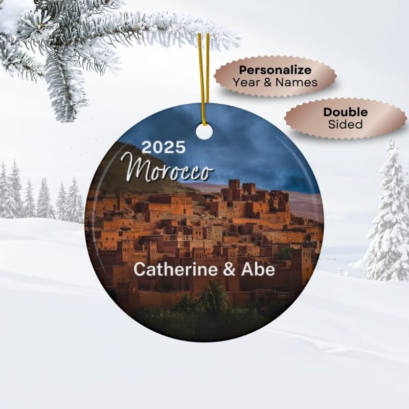 2025 Aït Benhaddou Morocco Personalized Ornaments Double-Sided • View of ancient fortress village on the old caravan route