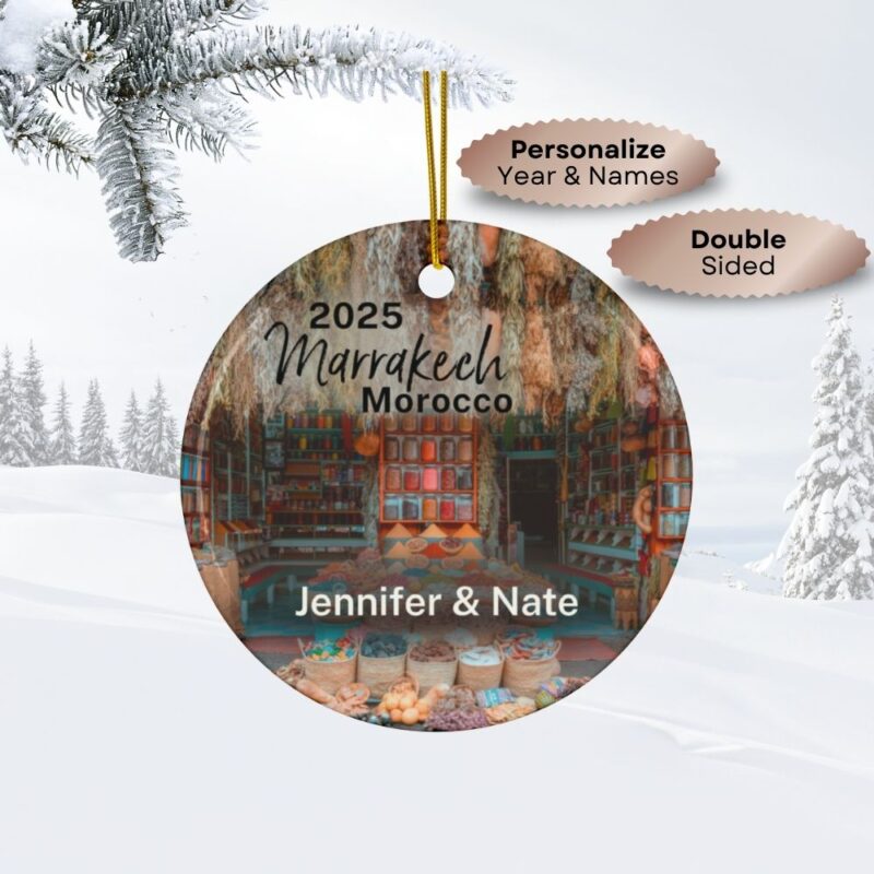 2025 Marrakech Morocco Ceramic Personalized Ornaments Double-Sided • Souk Spice Market