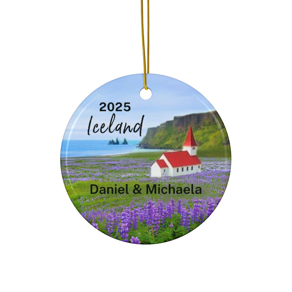 2025 Iceland Personalized Ornaments: Field of Purple Lupines at Vik Beach