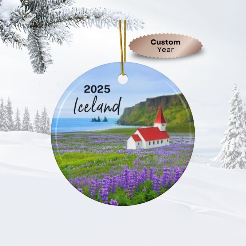 2025 Iceland Personalized Ornaments: Field of Purple Lupines at Vik Beach