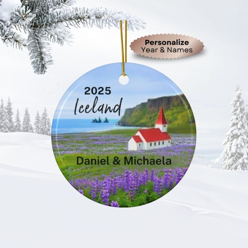 2025 Iceland Personalized Ornaments: Field of Purple Lupines at Vik Beach