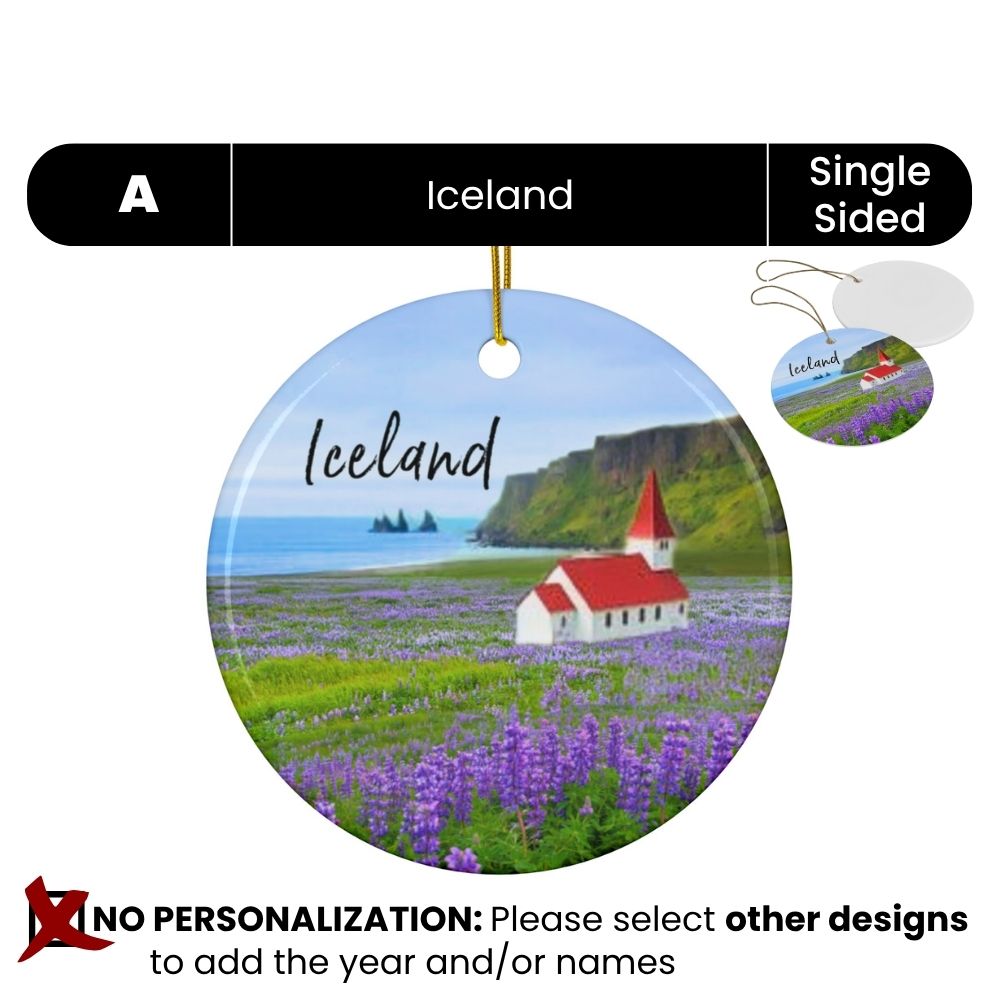 Iceland Personalized Ornaments: Field of Purple Lupines at Vik Beach