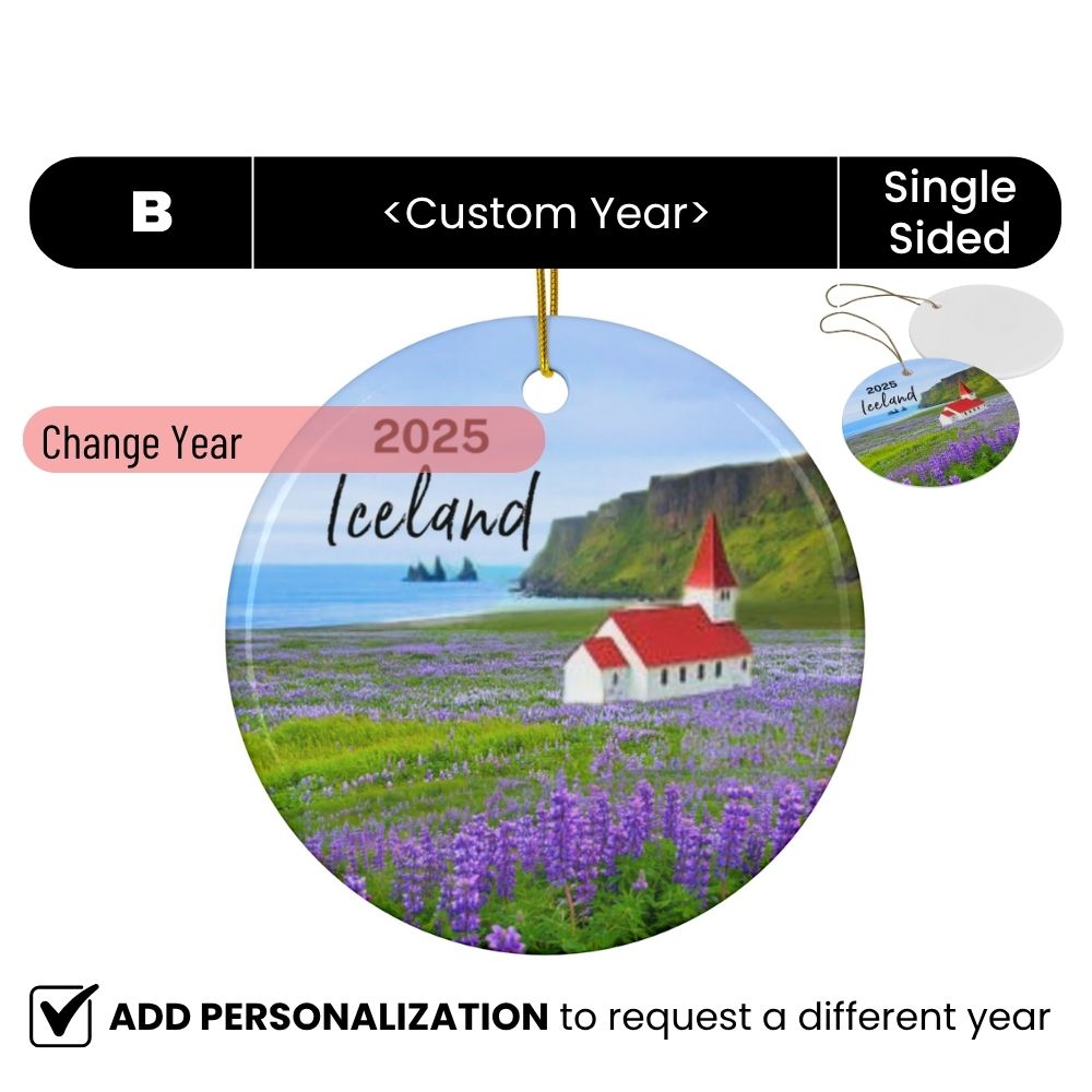 2025 Iceland Personalized Ornaments: Field of Purple Lupines at Vik Beach