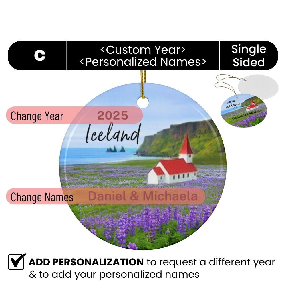 2025 Iceland Personalized Ornaments: Field of Purple Lupines at Vik Beach