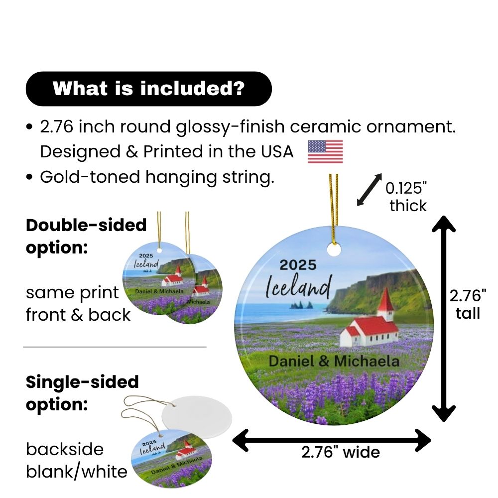 2025 Iceland Personalized Ornaments: Field of Purple Lupines at Vik Beach (Details)