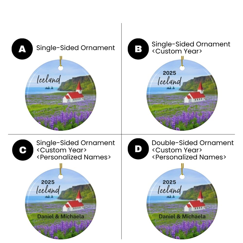 2025 Iceland Personalized Ornaments: Field of Purple Lupines at Vik Beach (Variations)
