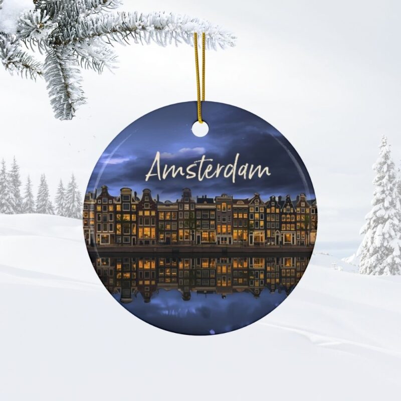 Amsterdam Personalized Ornaments: Canal Houses at Blue Hour