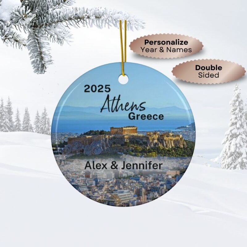 Athen Greece Personalized Ornaments: Acropolis View - Custom Year & Personalization, Double-Sided Ceramic