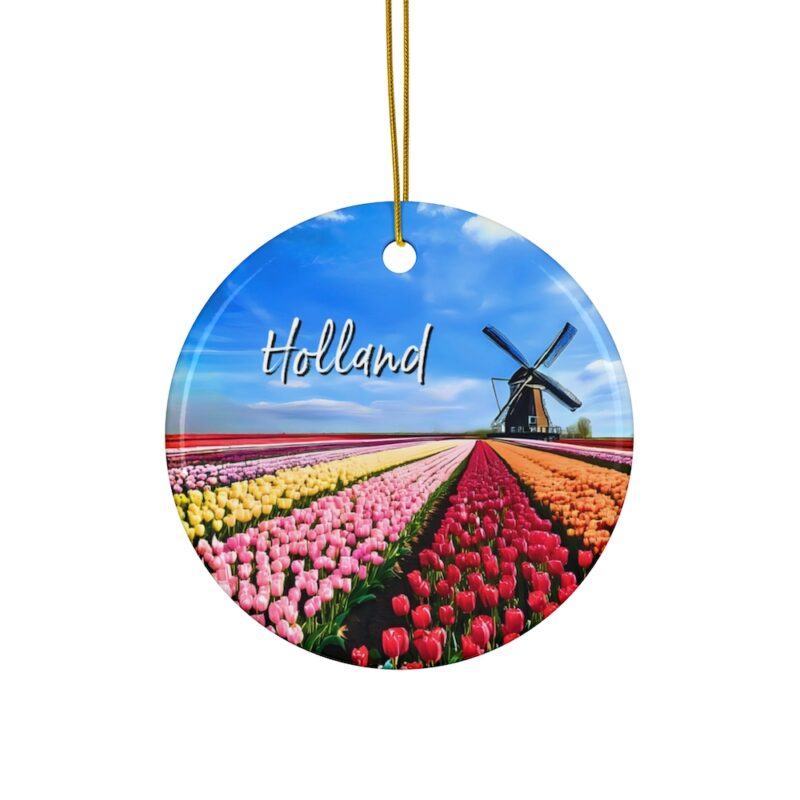 Holland The Netherlands Personalized Ornaments: Tulip fields, Blue Skies and a Windmill