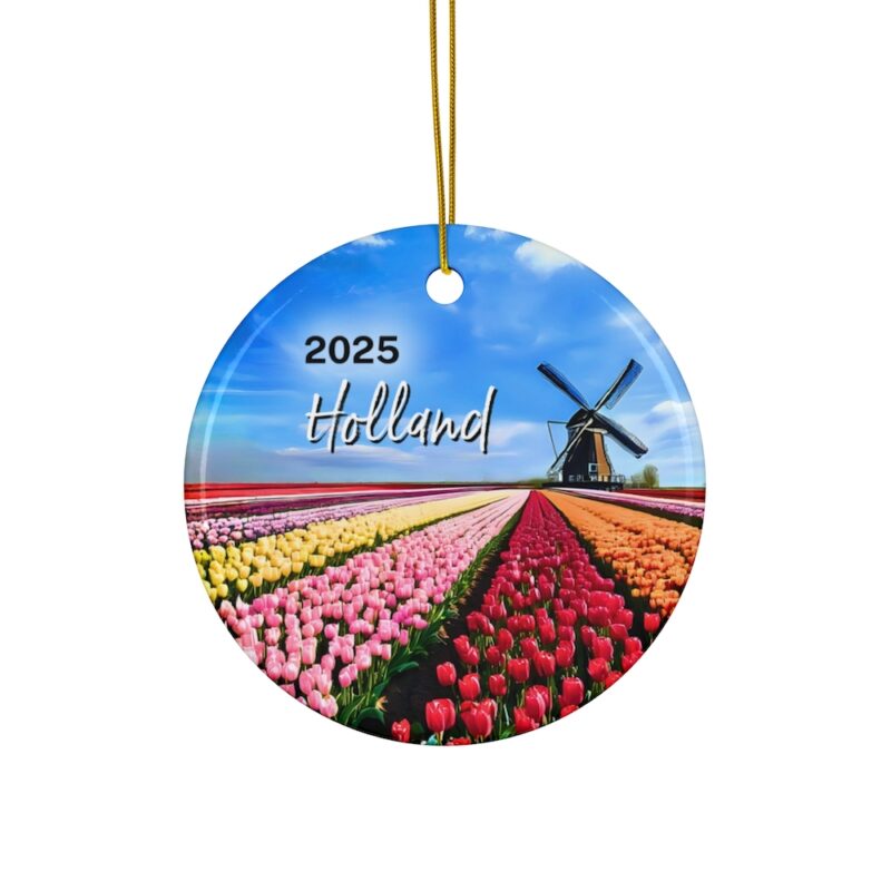2025 Holland The Netherlands Personalized Ornaments: Tulip fields, Blue Skies and a Windmill