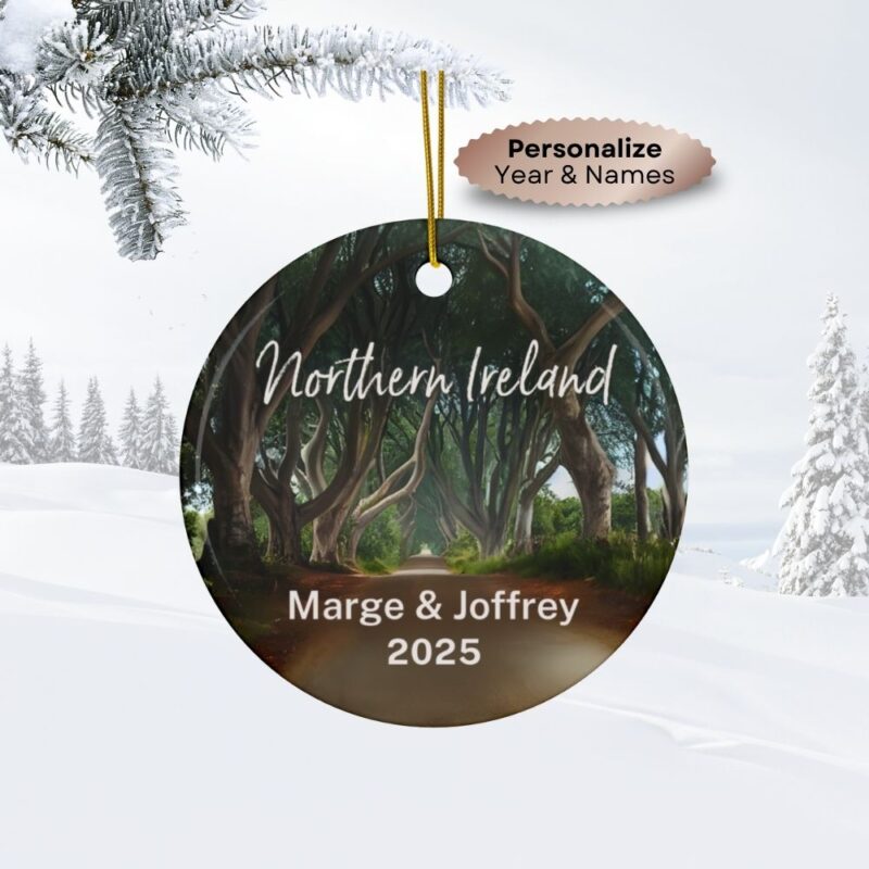 Northern Ireland Personalized Ornaments Ceramic: The Dark Hedges - Custom Names