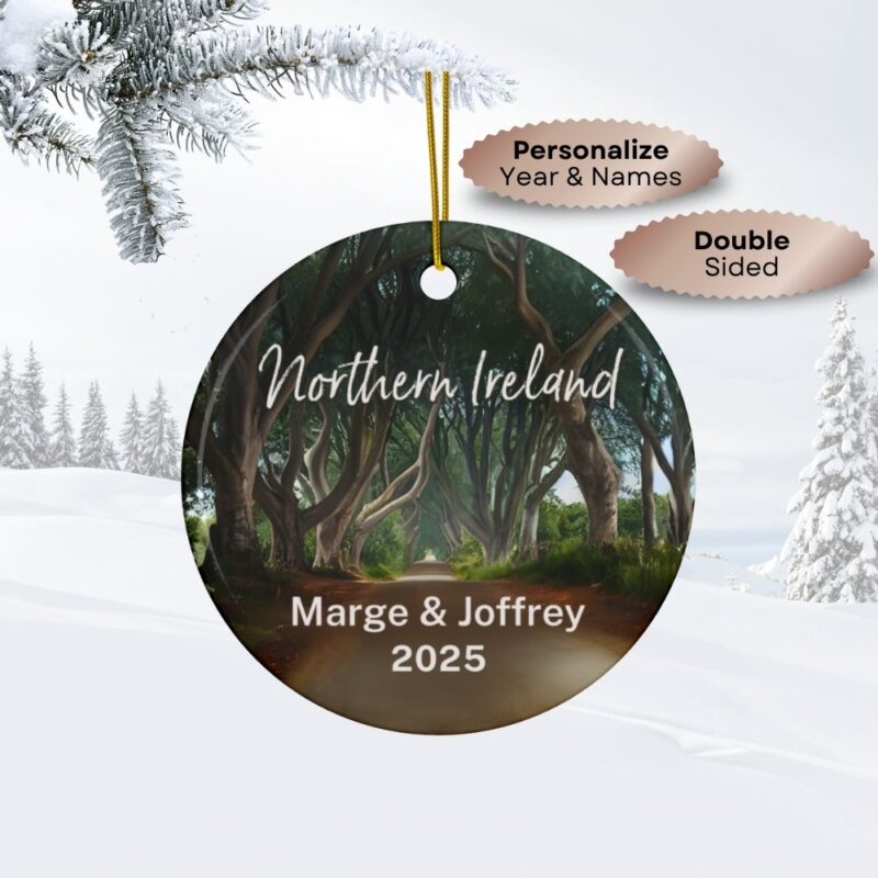 Northern Ireland Personalized Ornaments Ceramic Double-Sided: The Dark Hedges - Custom Names