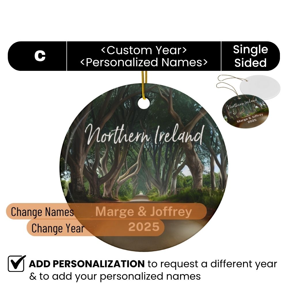 Northern Ireland Personalized Ornaments Ceramic: The Dark Hedges - Custom Names
