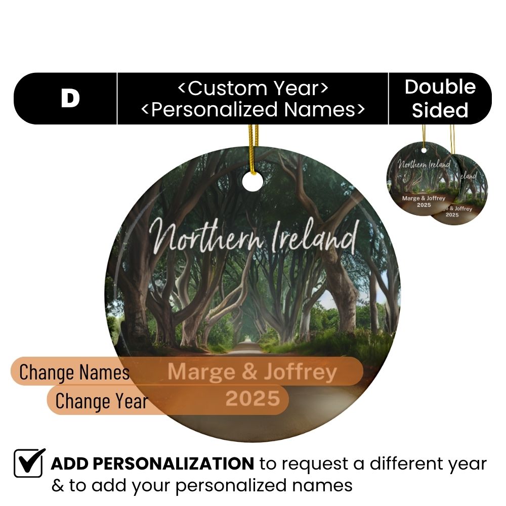 Northern Ireland Personalized Ornaments Ceramic Double-Sided: The Dark Hedges - Custom Names
