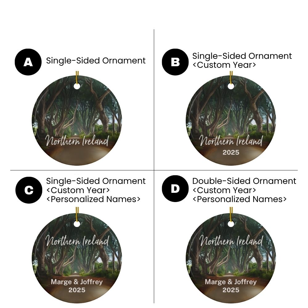 Northern Ireland Personalized Ornaments Ceramic: The Dark Hedges - Custom Names (Variations)