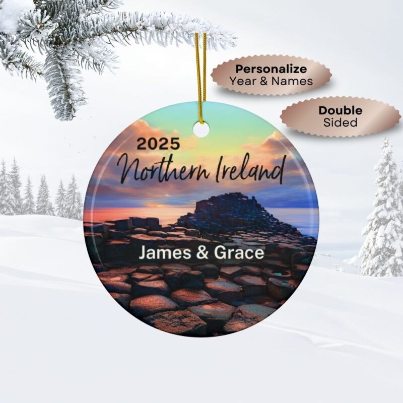 Northern Ireland Personalized Ornaments Ceramic Double-Sided: Giant's Causeway at Sunset
