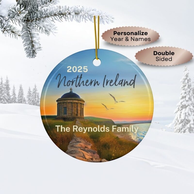 Northern Ireland Personalized Ornaments Double-Sided Print & Ceramic: Mussenden Temple Coast at Sunset