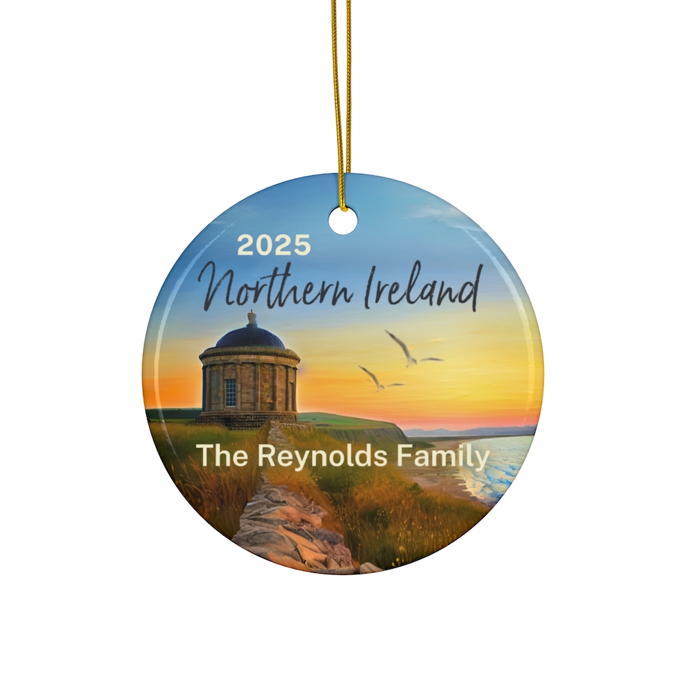Northern Ireland Personalized Ornaments Ceramic: Mussenden Temple Coast at Sunset