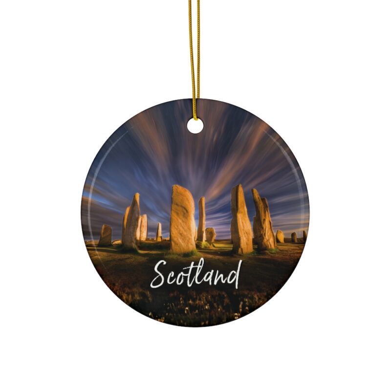 Scotland Callanish Stones Outlander Inspired Craig Na Dun Standing Stones: Personalized ceramic travel-themed oil-painting printed ornament 2025, single-sided or double-sided, customizable name and year, unique holiday gifts for travelers to remember your vacation or trip. Every Adventure Remembered.