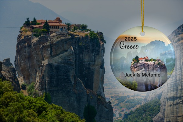 FernwehTravelGifts.com Greece Travel Ornament: Meteora Hanging Monasteries