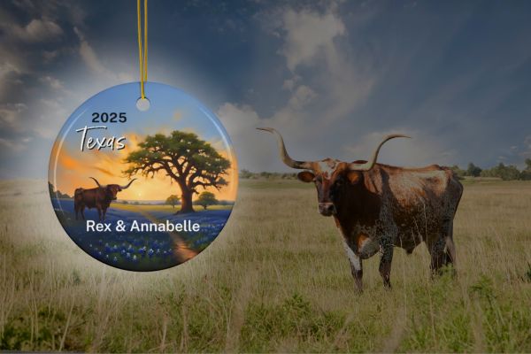 FernwehTravelGifts.com Texas Souvenir: Longhorn and Bluebonnets
